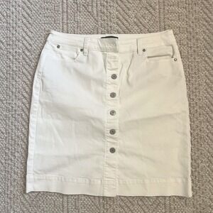 Talbots White Denim Button Front Mini Skirt Womens Size 10 Casual Summer Skirt